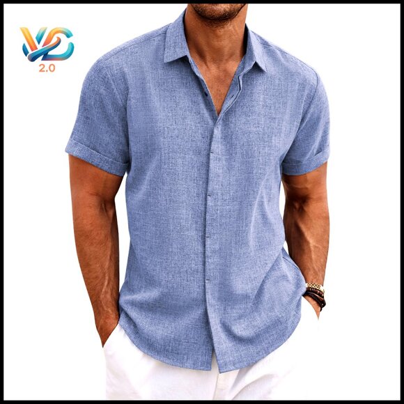 Men's Linen Short Sleeve Button Down Shirt Casual Summer Beach Wedding